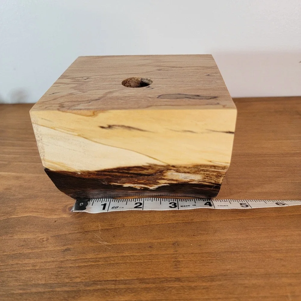 Handcrafted Spalted Maple Wood Bud Vase Live Edge Block Candle Holder Rustic